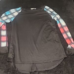 Kids Black and Plaid Long Sleeve Shirt